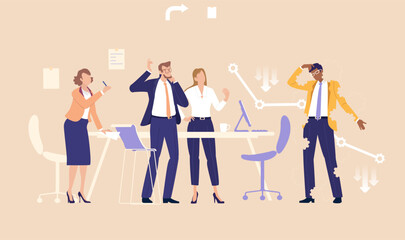 Uncertain Presentation. A businessman stack to give an answer,  expressing uncertainty or confusion, highlighting challenges in communication