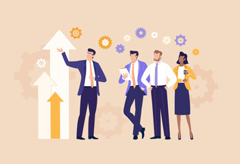 Business Growth Celebration. Business people celebrate success and achievements together, symbolizing growth, teamwork, and positive results of shared effort.