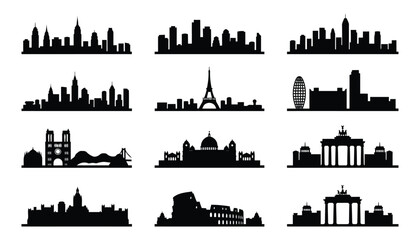 Bold Urban Landscape Silhouette Icons for Travel and Architecture Design