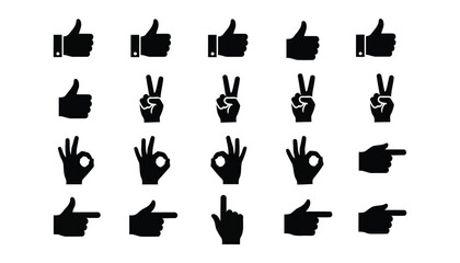 Universal Hand Gesture and Sign Icon Set in Black