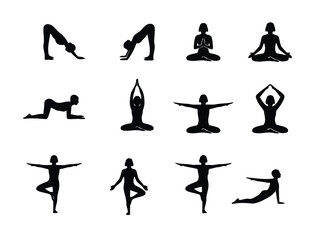 Yoga Poses Silhouette Icons Meditation and Mindfulness Vector Pack
