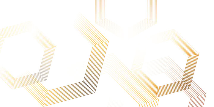 Elegant abstract background with golden lines forming geometric hexagons isolated on transparent background, Vector, illustration