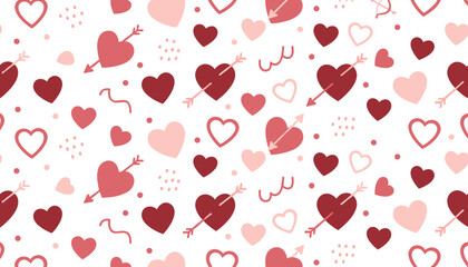 Pink and red seamless heart pattern with Cupids arrows Romantic background for Valentines Day or wedding design