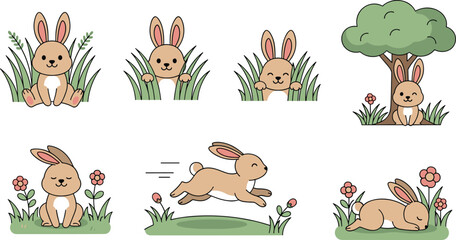 Fototapeta premium Easter sunday celebration with happy bunnies in a garden on white background
