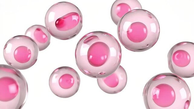 Microscopic view of pink and translucent cells with visible nuclei, isolated on a white background, representing life's building blocks in a scientific context