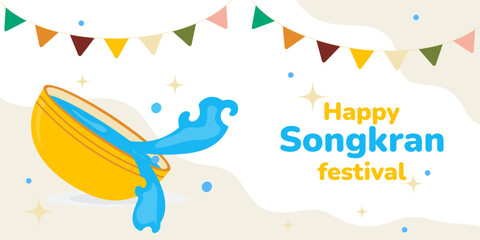 Happy Songkran Festival banner. Thai New Year celebration card. Vector.