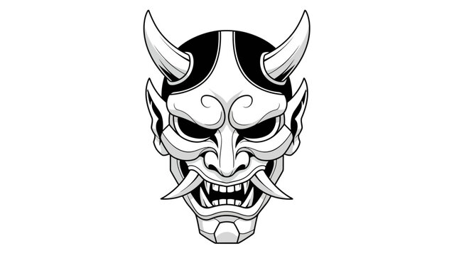 Japanese Oni Mask Vector Illustration, Traditional Folklore Demon Face Graphic, Cultural Symbol for Horror and Mythology Designs