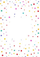Colorful stars of various sizes scattered on a white background, framing an empty space