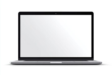 A modern laptop with a blank, bright screen sits centered on a white background