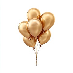 A cluster of shiny, golden balloons against a plain white background, rendered in 3D