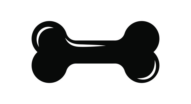 A simple stark black image depicts a stylized dog bone shape against a white background presenting a striking silhouette