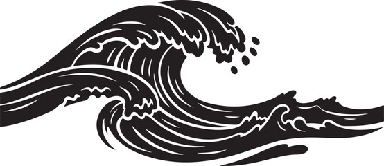 Fototapeta premium Black and White Ocean Wave Graphic Illustration Design Element