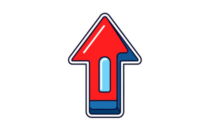 Red Arrow Upward Direction Icon, Vector Graphic with Blue and White Outline, Symbolizing Growth and Progress in Business and Technology