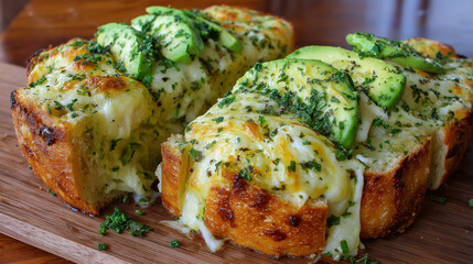 Cheesy Garlic Bread Toast with Herbs and Avocado Topping