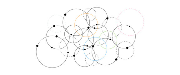 Abstract Overlapping Circles with Dashed Lines on Black Background