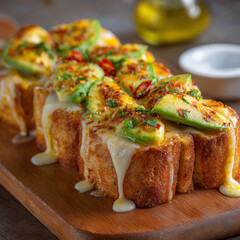 Cheesy Garlic Bread Toast with Herbs and Avocado Topping