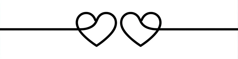 A continuous line creates two interlocking heart shapes connected by a single line