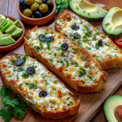 Cheesy Garlic Bread Toast with Herbs and Avocado Topping