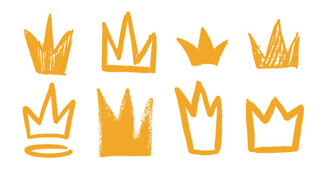 Grunge collection of cute crowns. Queen or princess symbol. Hand drawn brush made elements for feminism banner or women clothing  © artbalitskiy