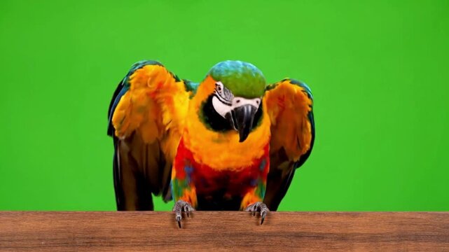 A vibrant macaw perches majestically, showcasing its vivid plumage against a verdant backdrop, inviting viewers to explore the beauty of nature.