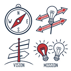 Business Vision and Mission Icons: Strategy and Thinking