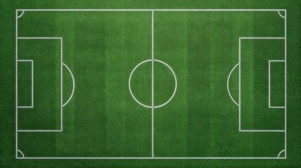 Aerial View of a Green Football Field with White Lines and Markings on Fresh Grass Surfaces for Sports Backgrounds