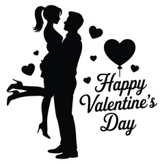 Romantic Couple Silhouette Happy Valentine Day Vector
