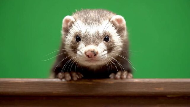 An adorable ferret stares intently at the viewer. captured with impeccable detail. 