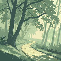 Misty Forest Path Landscape in the Morning Light