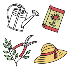 Gardening Plant Care Icons: Tools and Maintenance Graphics