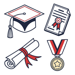 Graduation academic achievement flat icons set
