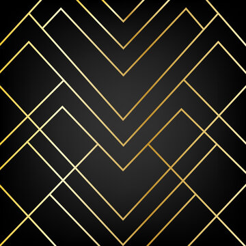 Luxury golden chevron pattern with geometric lines on black and gold color background