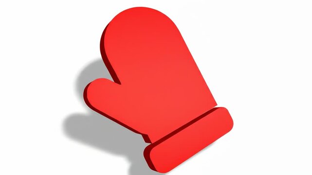 Red winter mitten with shadow on white background