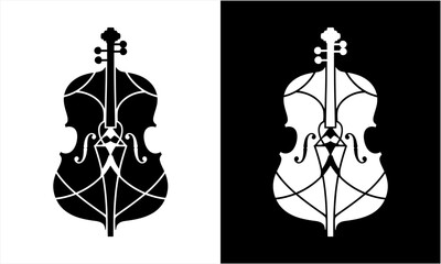 Stylized Cello Silhouette Design Black and White Illustration.