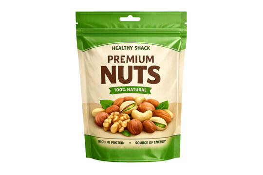 Premium nuts snack bag packaging mockup with transparency
