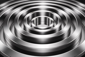 Concentric metallic rings with polished surfaces and sharp edges, creating a mesmerizing, abstract industrial pattern.