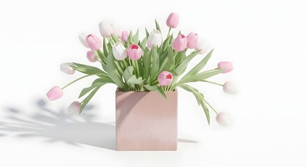 Obraz premium Easter sunday floral arrangement with pink tulips in vase