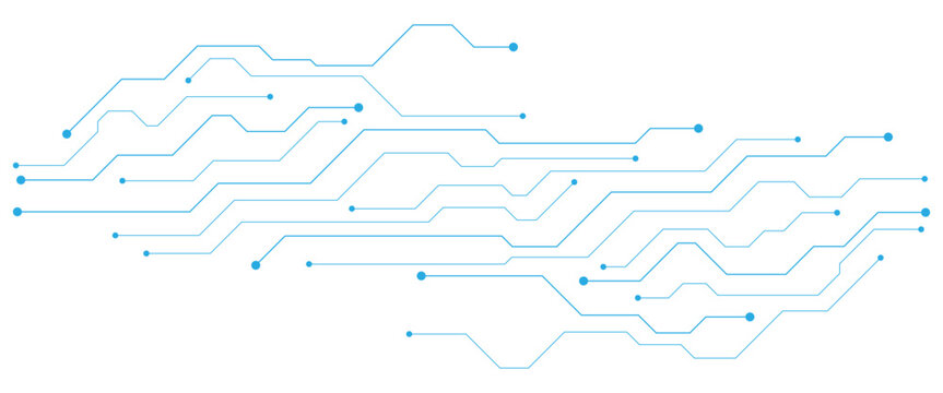 Blue Digital Circuit Board Lines on Black Background