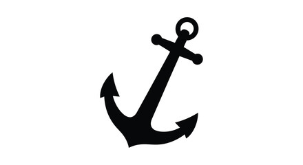 A stark black silhouette of a traditional maritime anchor is prominently displayed against a clean white background silhouette high quality © Bsicon02