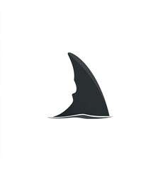 Fototapeta premium A stylized shark fin, dark grey, breaking the water's surface, set against a white backdrop