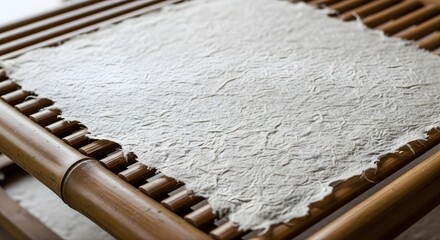Handcrafted Textured Paper Drying on Traditional Bamboo Mat