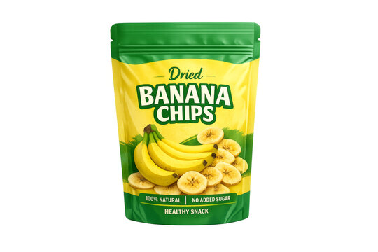 Dried banana chips stand up pouch packaging mockup