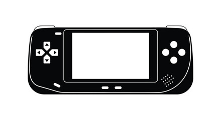 A minimalist black and white illustration of a handheld gaming console showcasing its design silhouette high quality professional detailed modern elegant stylish © Bsicon02