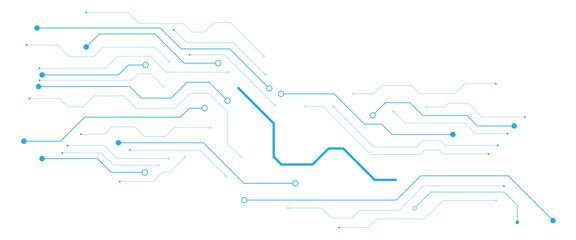 Futuristic Blue Circuit Board Lines and Nodes on Black Background