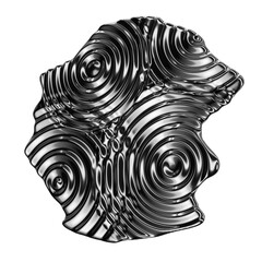 Futuristic chrome liquid metal fragment 3D rendering, Distorted melted metallic ripple mirror shape isolated