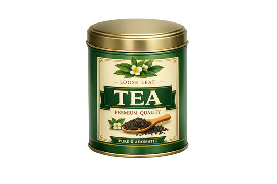 Green tea tin packaging with premium quality loose leaves