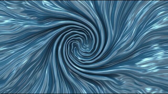 Swirling vortex of blue liquid creating a spiral pattern from top viewpoint in a fluid environment