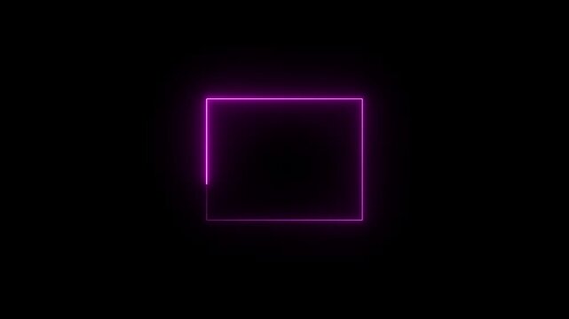 Glowing neon frame animation for digital interface display. Minimal rectangular outline designed for overlay and banner visuals. Futuristic light border element with empty copy space.