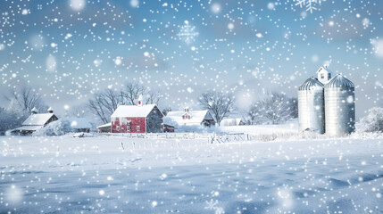 Small red house in snowy winter countryside