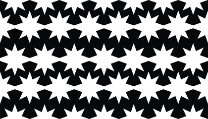 Seamless Black and White Star Mosaic Pattern: Bold Geometric Vector Backdrop with Repeating Eight-Pointed Stars for Modern Branding and Textile Design